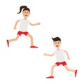 Funny cartoon running girl and boy Cute run woman, man. Jogging lady Runner couple Fitness workout running male female character