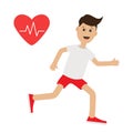 Funny cartoon running guy. Heart beat icon Cute run boy Jogging man Runner Royalty Free Stock Photo