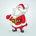 Funny cartoon Santa claus character pointing hand isolated white background. Vector Christmas illustration. Royalty Free Stock Photo