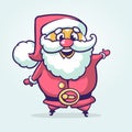 Funny cartoon Santa claus character pointing hand isolated white background. Vector Christmas illustration Royalty Free Stock Photo