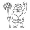 Funny cartoon Santa Claus with a magic stick in his hand.