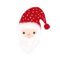 Funny cartoon Santa Claus.Red Santa hat.Christmas cute cartoon character isolated on white background. For Christmas and New Year