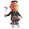 Funny cartoon Scots man cooking a barbecue, 3d illustration