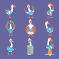 Funny cartoon seagull showing different actions and emotions set, cute comic bird characters Royalty Free Stock Photo