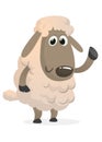 Funny cartoon sheep icon. Vector illustration of a fluffy sheep character mascot