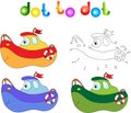 Funny cartoon ship. Connect dots and get image. Educational game Royalty Free Stock Photo