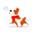 Funny cartoon singing dog. New Year flat character Royalty Free Stock Photo