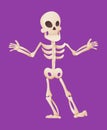 Funny cartoon skeleton spreads his hands. Vector bony character. Human bones illustration skeletal. Dead man on color Royalty Free Stock Photo