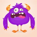 Funny cartoon smiling monster character. Halloween Illustration of happy alien creature. Vector isolated Royalty Free Stock Photo