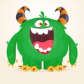 Funny cartoon smiling monster character. Halloween Illustration of happy alien creature. Vector isolated Royalty Free Stock Photo