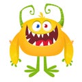 Funny cartoon smiling monster character. Halloween Illustration of happy alien creature. Vector isolated Royalty Free Stock Photo