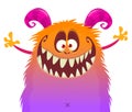 Funny cartoon smiling monster character pop up and waving hands. Illustration of happy alien. Halloween party design. Vector Royalty Free Stock Photo