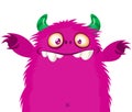 Funny cartoon smiling monster character pop up and waving hands. Illustration of happy alien. Halloween party design. Vector Royalty Free Stock Photo