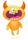 Funny cartoon smiling monster creature. Halloween Illustration of happy alien character. Vector isolated Royalty Free Stock Photo