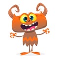 Funny cartoon smiling monster creature. Halloween Illustration of happy alien character. Vector isolated Royalty Free Stock Photo