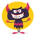 Funny cartoon smiling monster creature. Halloween Illustration of happy alien character. Vector isolated Royalty Free Stock Photo