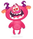 Funny cartoon smiling monster creature. Halloween Illustration of happy alien character. Vector isolated Royalty Free Stock Photo