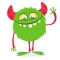 Funny cartoon smiling monster creature. Halloween Illustration of happy alien character. Vector isolated Royalty Free Stock Photo