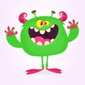 Funny cartoon smiling monster character. Halloween Illustration of happy alien creature. Vector isolated Royalty Free Stock Photo