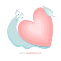 Funny cartoon snail with a house in the shape of a heart. A cute animal with a pink heart. Happy Valentine s day Royalty Free Stock Photo