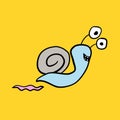 Funny cartoon snail mascot character. Crazy comic hand drawn art. Isolated vector drawing of a cute animal Royalty Free Stock Photo