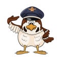 Cartoon sparrow in pilot service cap