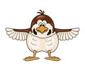 Cartoon sparrow with spreading wings