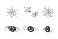 funny cartoon spiders - monsters and cobweb set