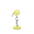 Funny cartoon spring - with head, eyes and mouth, stands on a stand and one eye falls off