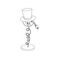 Funny cartoon spring - with head, eyes and mouth, is wearing a hat and one eye falls off. Black and white coloring Royalty Free Stock Photo