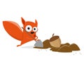 Funny cartoon squirrel hiding a nut clipart Royalty Free Stock Photo