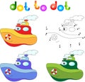 Funny cartoon steamship. Connect dots and get image. Educational