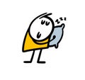 Funny cartoon stickman put his head on the pillow, sleeps and has wonderful dreams.