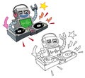 Funny Cartoon style deejay robot playing turntables Royalty Free Stock Photo