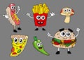 Funny cartoon style fast food characters with pose