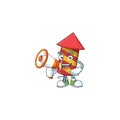 Funny cartoon style of red stripes fireworks rocket with megaphone