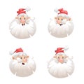 Funny cartoon style set of Santa`s in hat head icons. Emotion illustration. Christmas seasonal vector Royalty Free Stock Photo