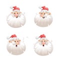 Funny cartoon style set of Santa`s in hat head icons. Emotion illustration. Laughing, singing noel, surprised. Royalty Free Stock Photo