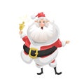 Funny cartoon style singing song Santa Claus with ring bell character icon. Emotion illustration. Christmas seasonal .