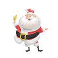 Funny cartoon style smiling Santa Claus with ring bell character icon. Emotion illustration. Christmas seasonal vector.