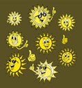 Funny Cartoon Sun Character Icons Set With Different Expressions Royalty Free Stock Photo