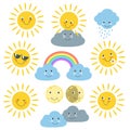 Funny cartoon sun moon and clouds Royalty Free Stock Photo