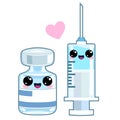 Funny cartoon syringe for injection and vaccine vial