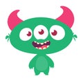 Funny cartoon three eyed alien. Vector illustration.