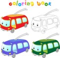 Funny cartoon trolleybus. Coloring book for kids Royalty Free Stock Photo