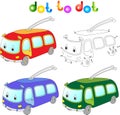 Funny cartoon trolleybus. Connect dots and get image. Educationa Royalty Free Stock Photo