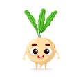 Funny cartoon turnip. Kawaii vegetable character. Vector food illustration isolated on white background