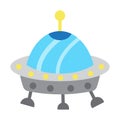 Funny cartoon UFO ship, vector illustration in flat style. Alien space ship. Plate form transport. Print design for Royalty Free Stock Photo