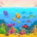 Funny cartoon underwater illustration