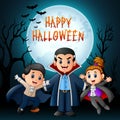 Funny cartoon vampire with costume at night background Royalty Free Stock Photo